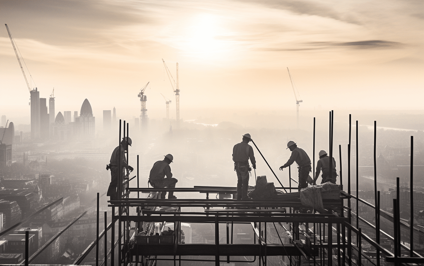 london builders working on scaffolding